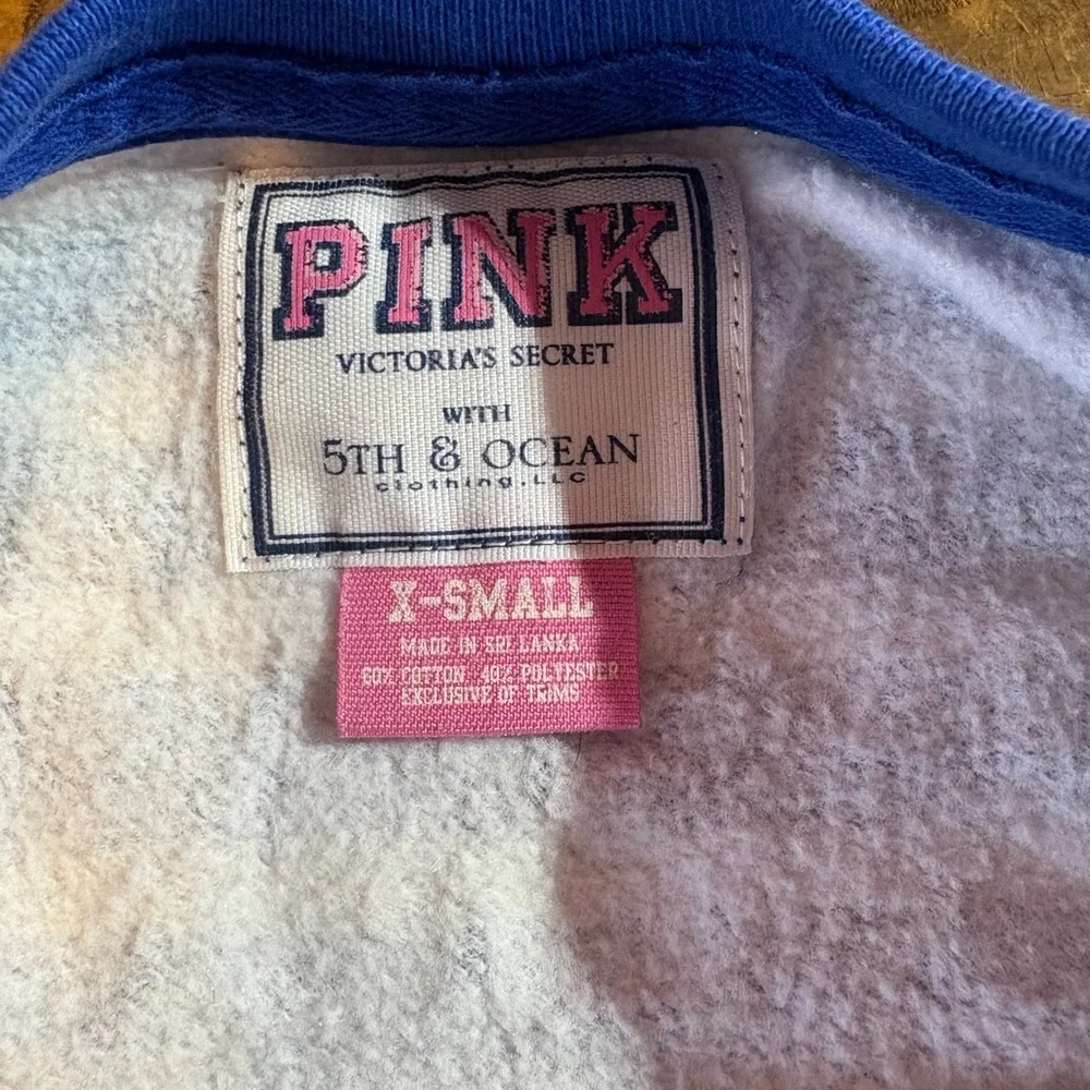 PINK Victoria Secret Blue and White Striped Kansas Jayhawks Sweatshirt - Picture 3 of 5